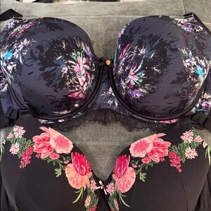 Cacique Black Bras with Pink and Purple Floral Design